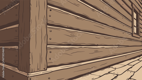 Wooden wall texture rustic wood planks corner detail exterior siding vintage style brown wood timber log cabin wood grain building material background design element illustration graphic texture over.