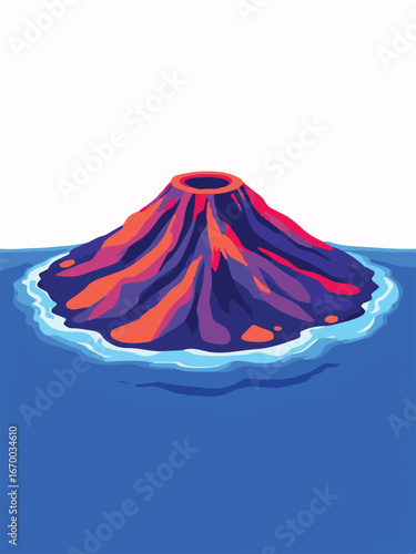 Active Volcano Eruption with Sunset Background
