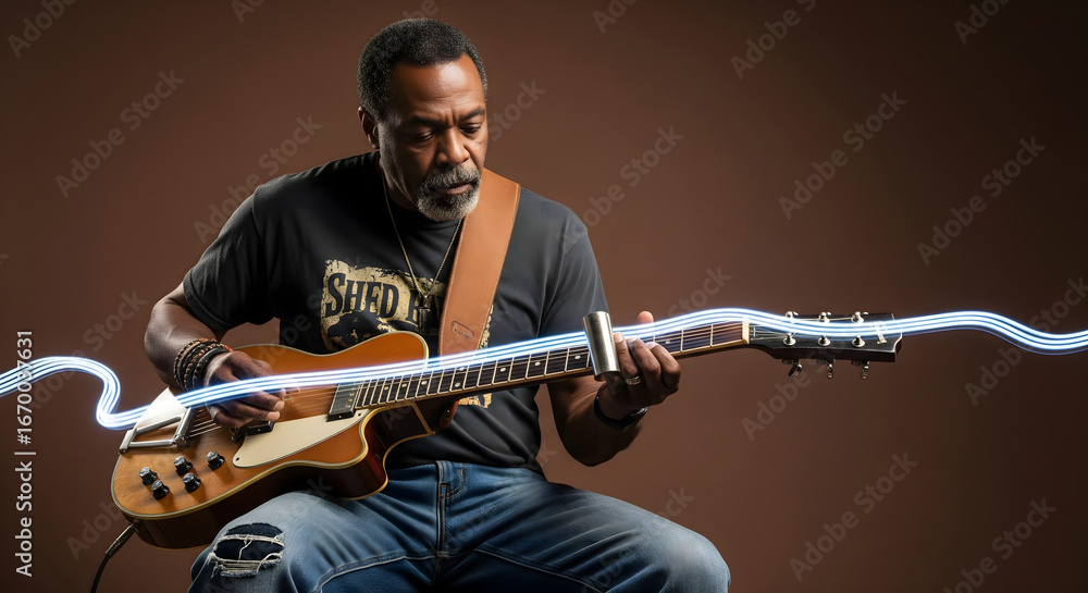 Obraz premium Blues musician playing slide guitar, a concept for soulful and authentic roots music