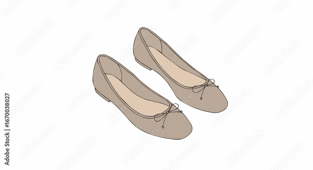 Fototapeta premium Beige ballet flats with bow detail viewed from above 