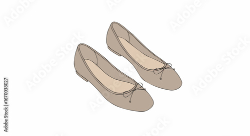Beige ballet flats with bow detail viewed from above  