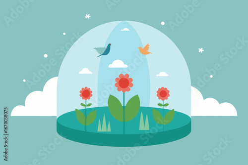A colorful illustration of nature's changing seasons, from a spring meadow with flowers and butterflies to a winter landscape with a house and trees under a cloudy sky