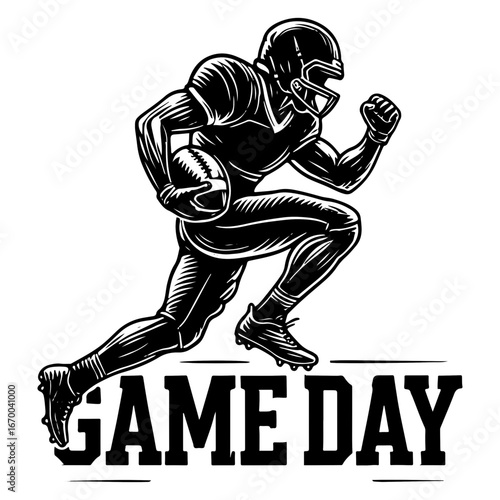 Game Day American Football Runner Black And White Illustration