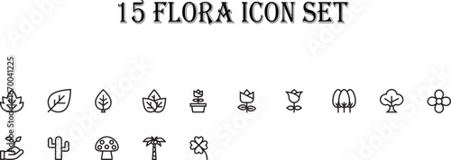 Flora icons plants leaves flowers trees nature leaf