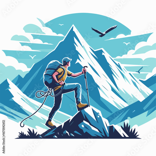 vector illustration of a mountain climber