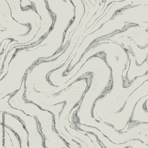 Seamless Marble Swirl Vector Pattern with Organic Fluid Lines in Charcoal Gray. A fully editable vector seamless pattern featuring a marble swirl design with fluid, veined lines in charcoal gray over 
