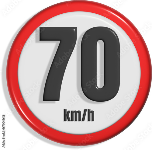 A speed limit sign with the number 70 indicating the maximum speed. The sign is round with a red border and displays the speed in kilometers per hour.