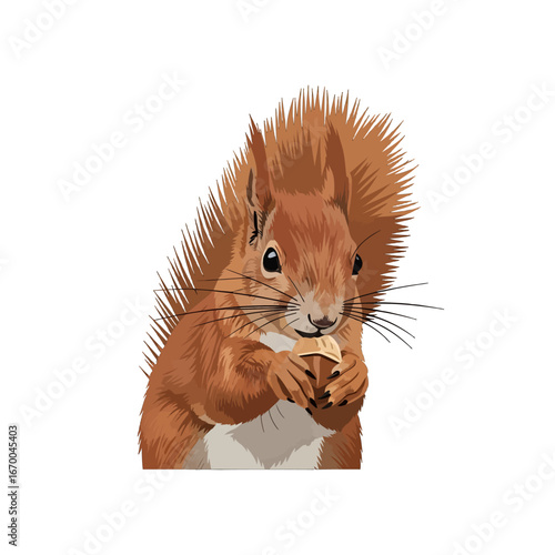 Detailed Pixel Art Portrait Of a Brown Squirrel Eating a Nut on White Background