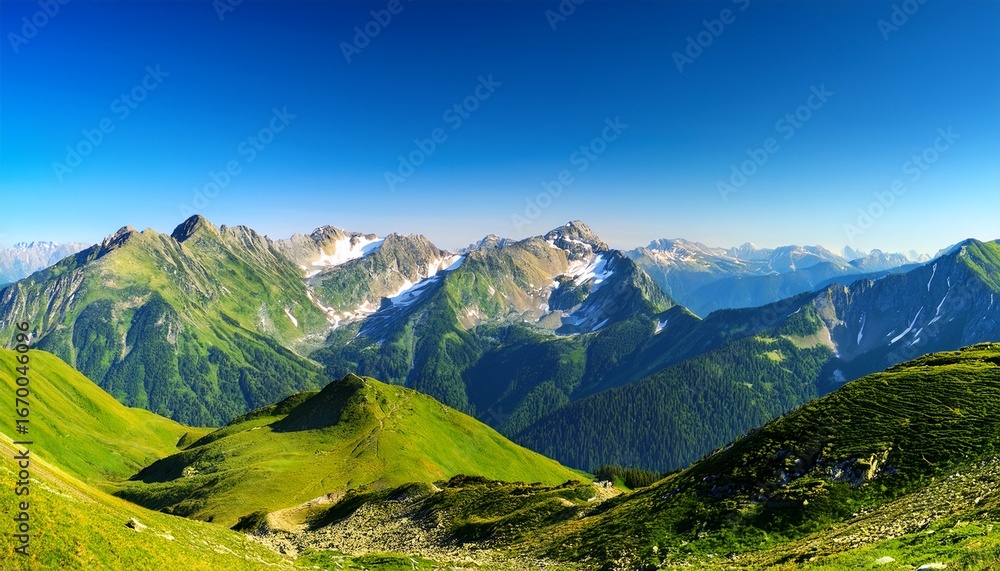 Obraz premium vibrant mountainous landscape under clear blue sky