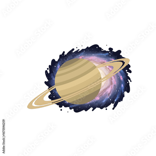 Saturn Pixel Art Featuring Galactic Nebula Background and Ring System in Outer Space