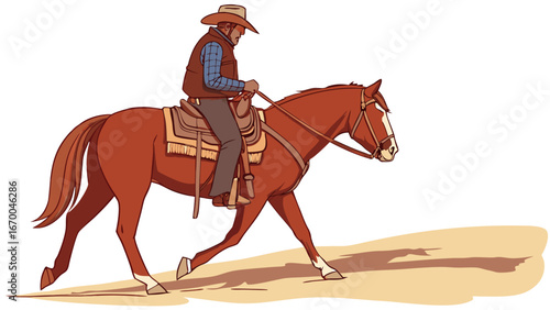 A cowboy riding a horse western illustration equestrian art horseback riding vector graphic.