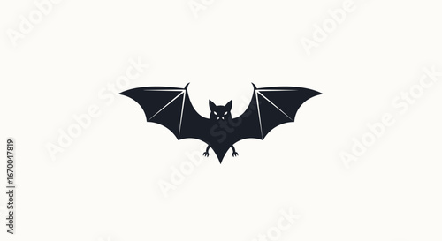 A graphic illustration of a black bat with outstretched wings against a white background, evoking a sense of mystery and the nocturnal world