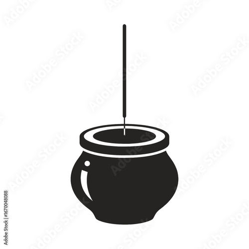 Monochrome Illustration of a Mate Gourd with Bombilla Isolated on White Background