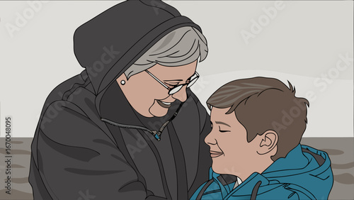 Affectionate Grandmother and Grandchild Illustration Vector Art Family Love Caring Warmth Tender Moment Close-Up Portrait.