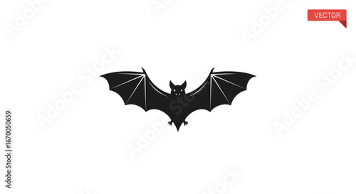 Minimalist Silhouette of a Bat with Spread Wings on a Clean White Background