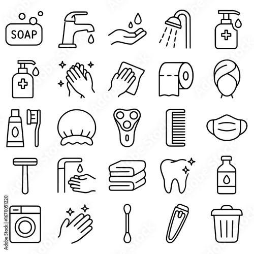 Icon pack, icon sheet, cleanliness theme, outline version