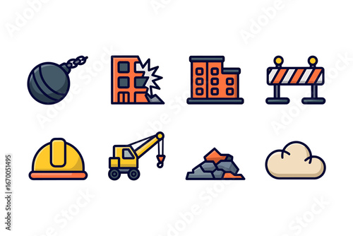 Construction Icons Demolition, Building, and Safety Elements