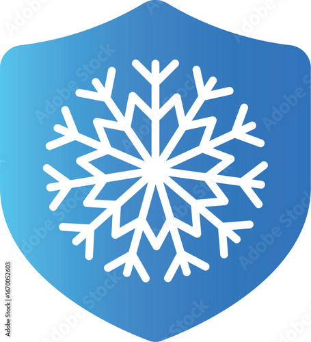 Cold and snow resistant and protection vector. Antifreeze shield and snowflake icon, cooling system, refrigeration safety sticker and label
