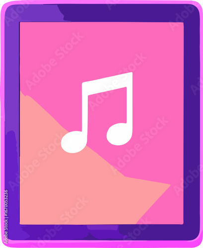 Online music library application showcased on a vibrant tablet screen with a distinctive music note icon