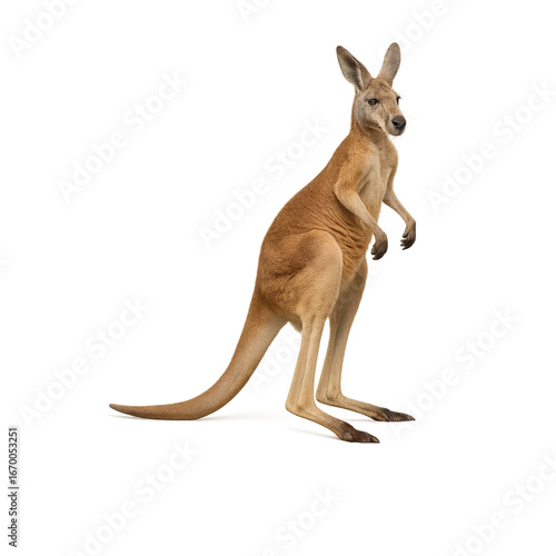 Canguro grigio orientale isolato su sfondo trasparente, vista 3/4