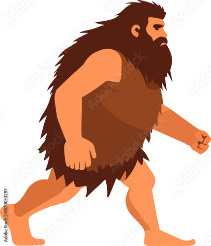 Caveman walking through a prehistoric