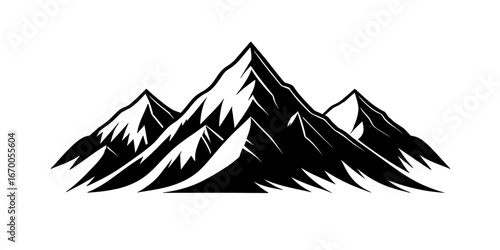 Black and white graphic of jagged mountain peaks mountains