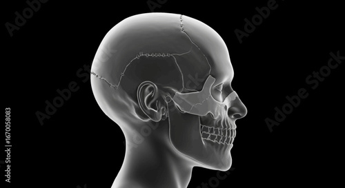 Radiant Skull Anatomy Detailed X-Ray Illustration on Black Background