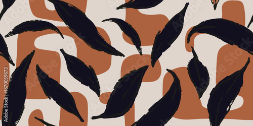 Abstract Leaf and Shape Composition in Earthy Tones