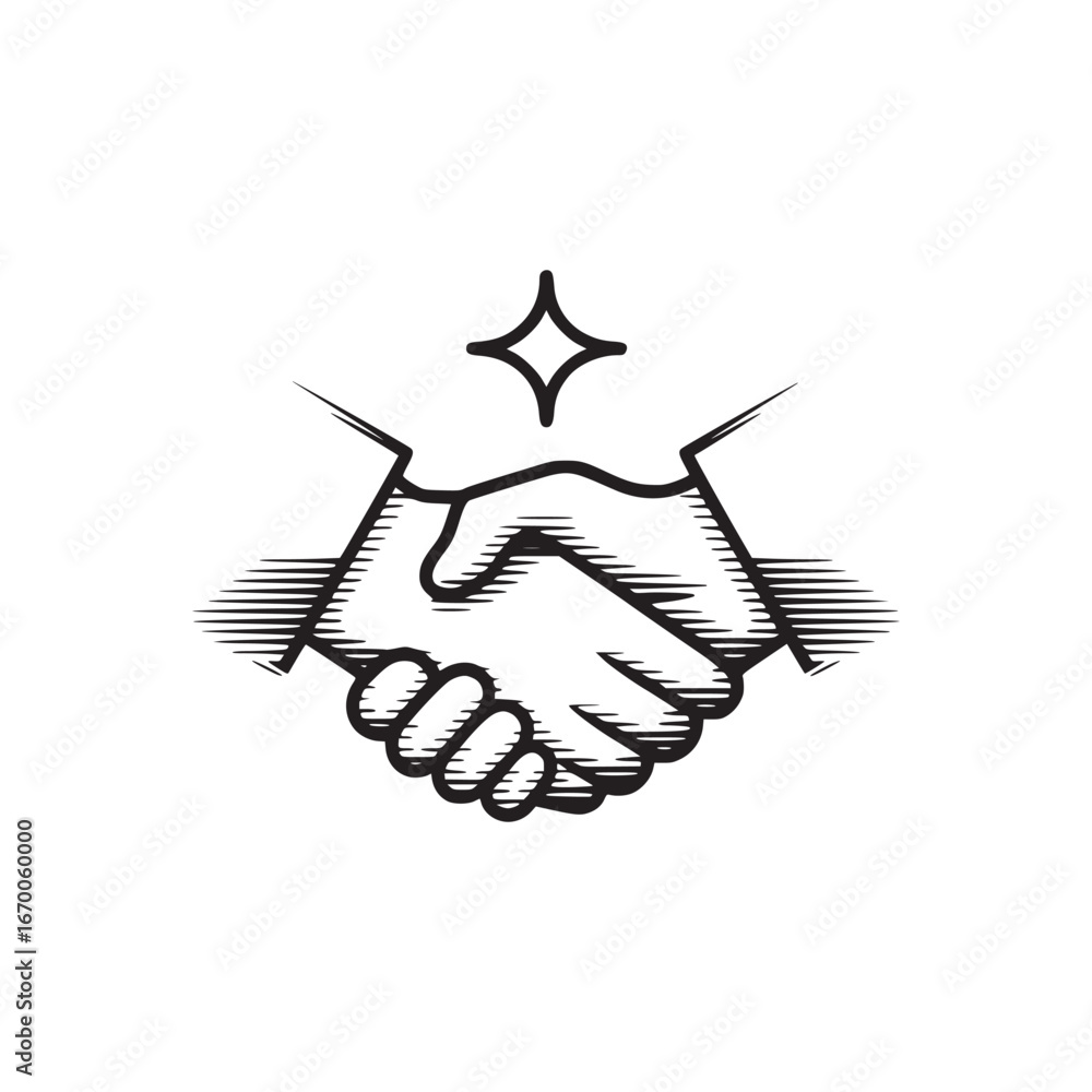 Obraz premium A stylized handshake illustration with a star above it on a white isolated background design art