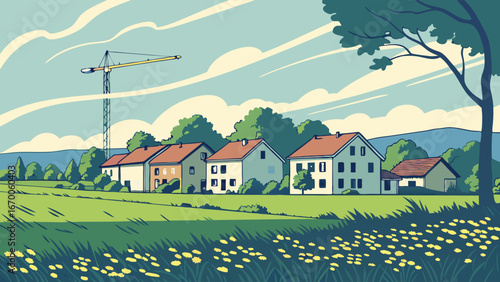 rural landscape with village