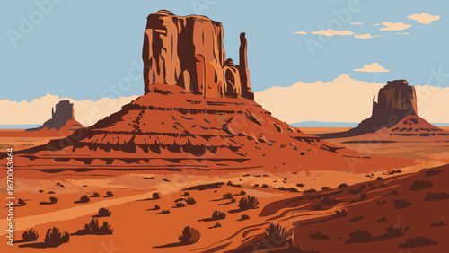 Desert landscape with sandstone formations under a clear sky.