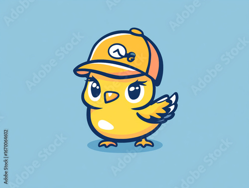 Beautiful Illustration Of Cute Cartoon Chick Isolated On A Colored Background
