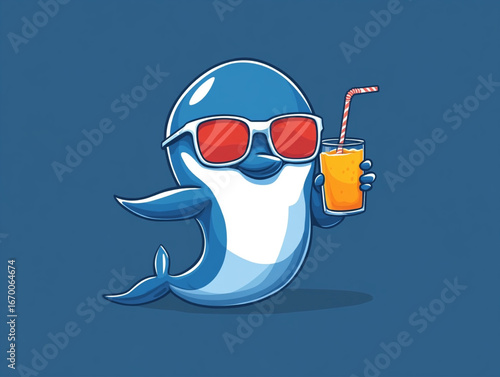 Beautiful Illustration Of Cute Cartoon Dolphin Isolated On Colored Background