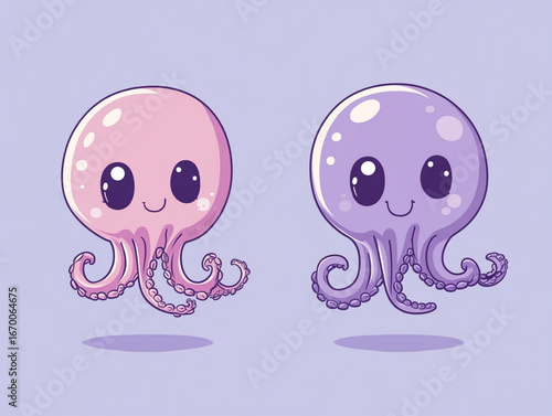 Beautiful Illustration Of Cute Cartoon Octopus Isolated On Colored Background