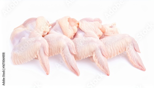 High-quality image of fresh raw chicken wings on a white background, perfect for culinary and cooking themes.