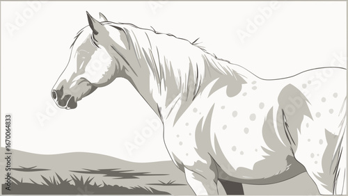 Elegant spotted horse illustration equine art grey horse drawing animal portrait vector graphic wildlife artwork farm animal equestrian design horse illustration equine vector animal drawing horse gr.