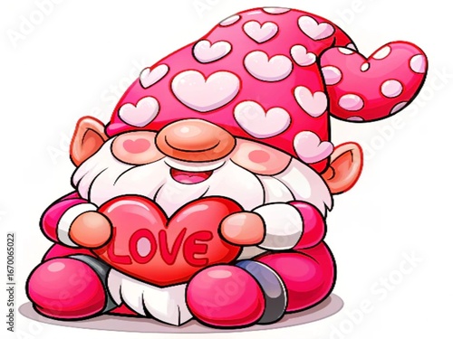 Cute Gnome Lover Cartoon Character Holding A Red Text Love