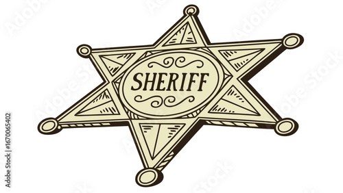 Five-Pointed Star Sheriff Badge Law Enforcement Symbol Western Theme Illustration.