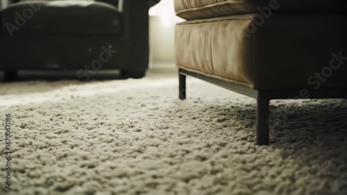 Vacuum Cleaner Hoovering a Thick Shag Carpet in a Living Room