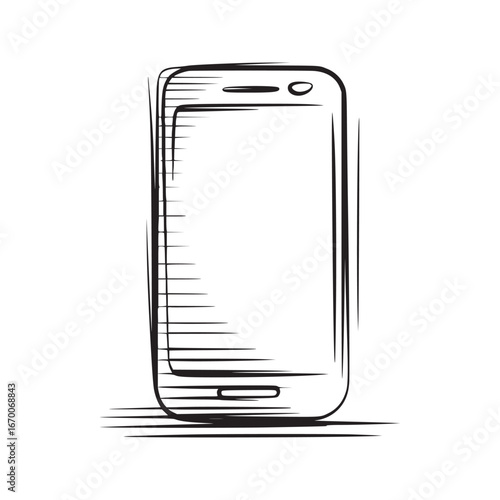 A simple sketch of a modern smartphone with a blank screen and minimalist design on white background