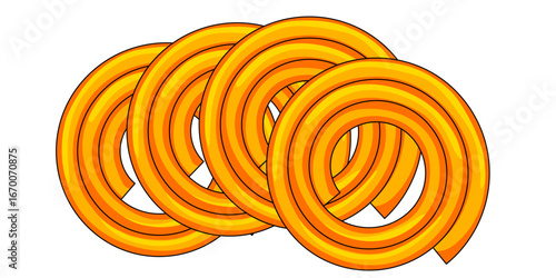 Vector illustration of stacked Chakli snacks, golden brown crispy spirals. Popular Indian festive savory treat.