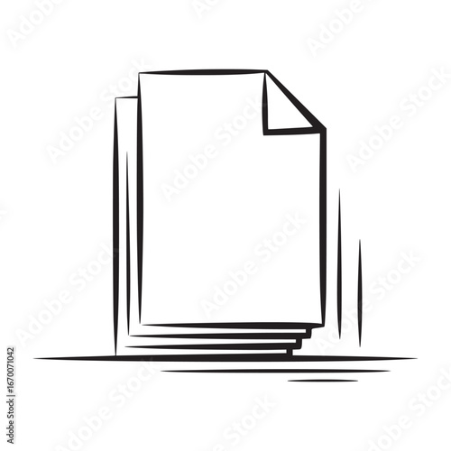 A minimalist line drawing of a stack of white papers with a folded corner on the top sheet