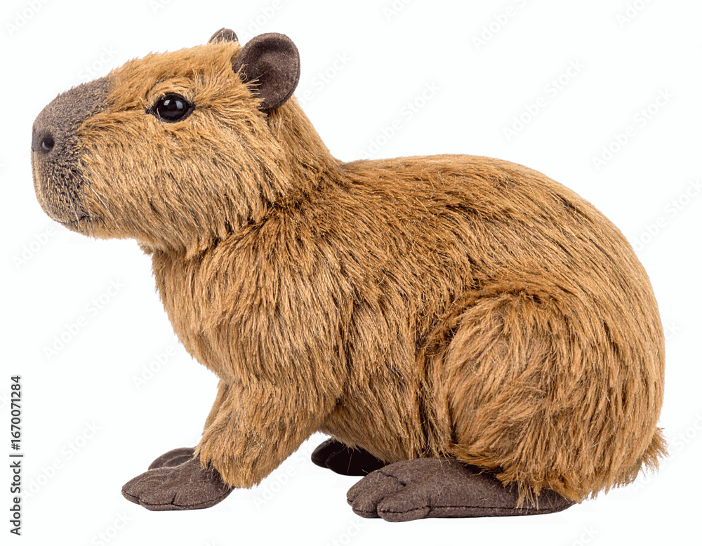 Fototapeta premium Side Angle of Capybara Plush Toy Sitting, isolated