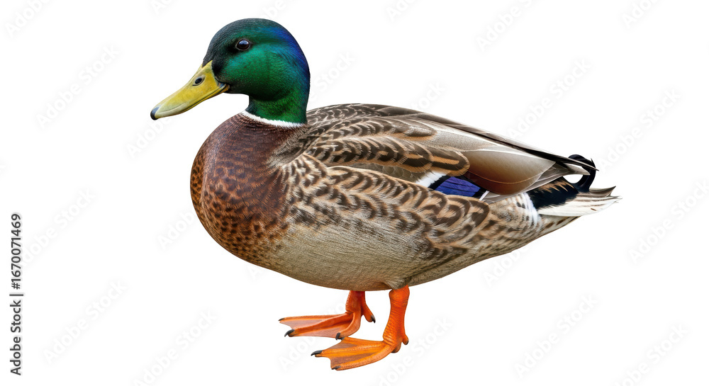 Obraz premium Isolated Mallard Duck Standing on White Background