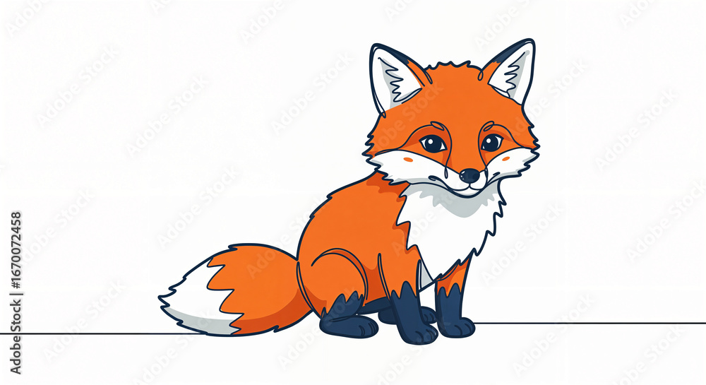 Obraz premium Cute red fox cartoon drawing illustration, generative ai
