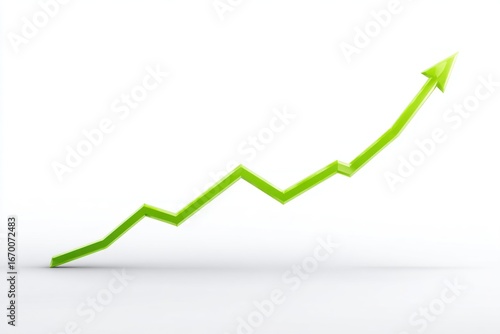 Green arrow moving upwards, jagged path, suggesting growth/progress on a white background. A simplistic representation of positive trending data