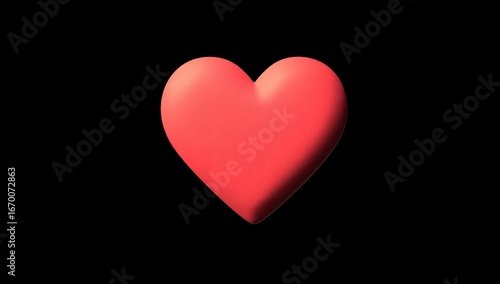 Wallpaper Mural A vibrant, solid, coral-red heart shape sits centrally against a pure black background.  The heart has a slightly 3D, smooth, rounded texture Torontodigital.ca