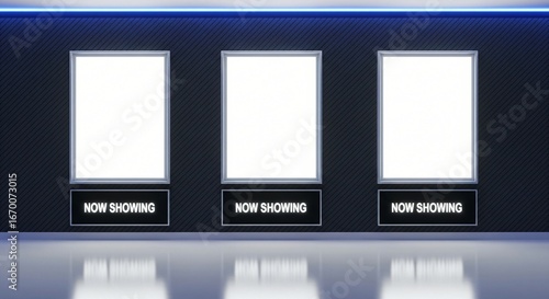 Cinema Lobby Mockup: Three Blank Movie Posters