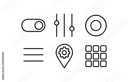 simple outline stroke icon isolated on white background: toggle button vertical slider option dial menu tab setting pin toggle grid