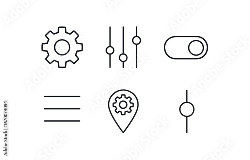 simple outline stroke icon isolated on white background: setting cog slider bar switch toggle menu tab gear pin adjust knob
